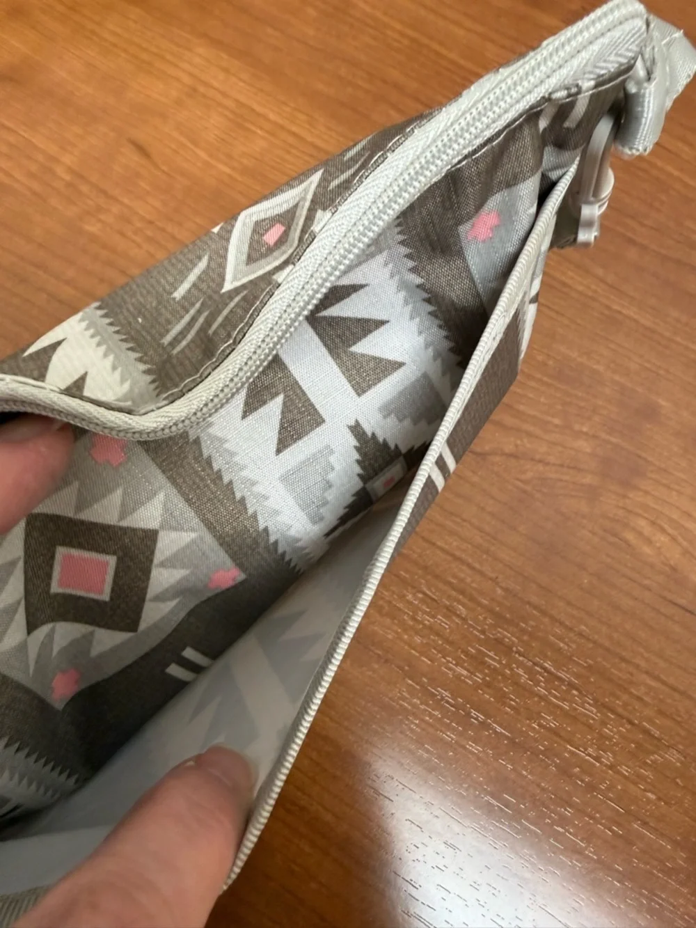 LeSportsac Gray Southwestern Print Wristlet with Pink Accents